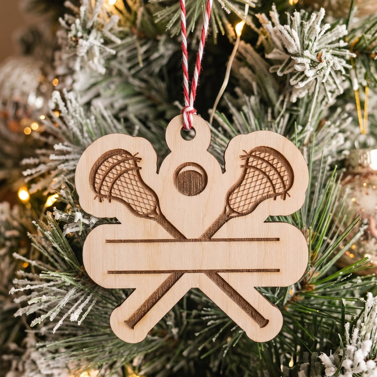 Wooden crossed lacrosse sticks ornament with name banner