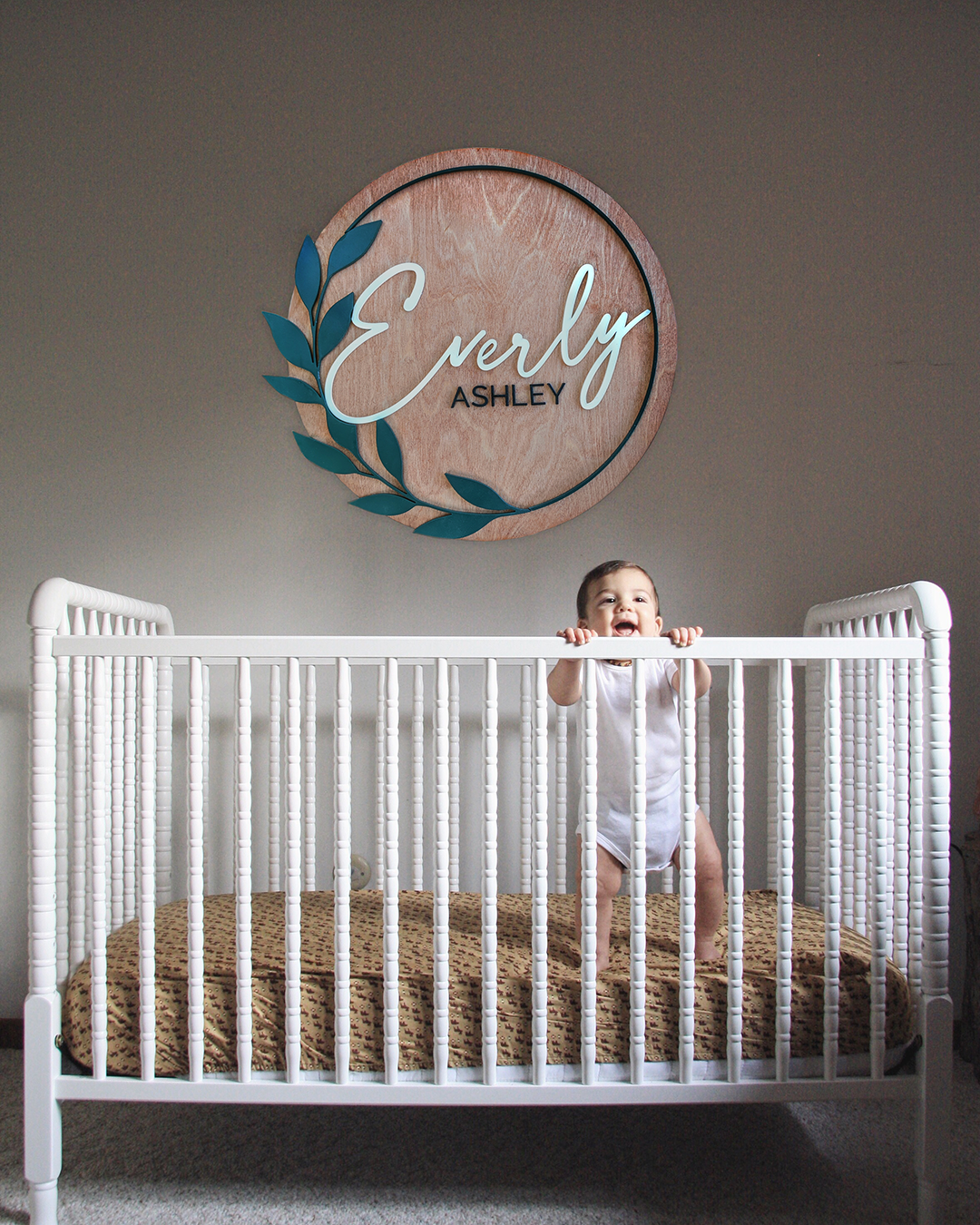 Personalized Wooden Name Sign for Nursery | Greenery Design