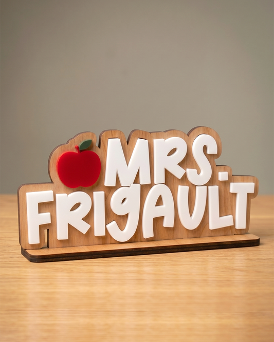Personalized Teacher Desk Sign with Apple Detail