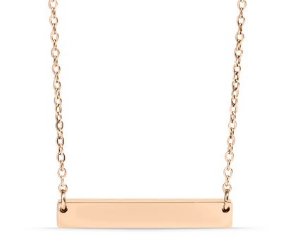 gold necklace with a horizontal bar pendant on a white background