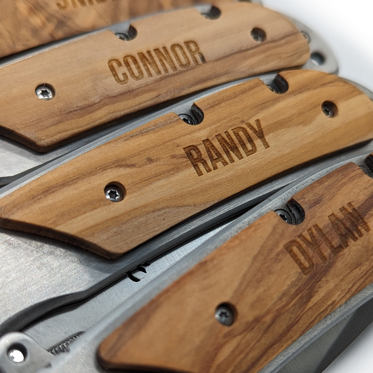Custom Engraved Pocket Knife – close-up – made by Cabin Design Co. in Cornwall, Ontario