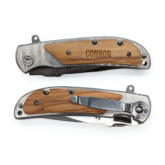 Custom Engraved Pocket Knife – front and back