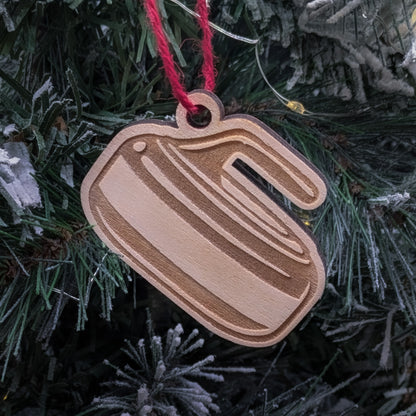 Custom Curling Ornament – Personalized Wooden Curling Stone with Name & Number – Engraved Sports Ornament, Player or Coach Gift