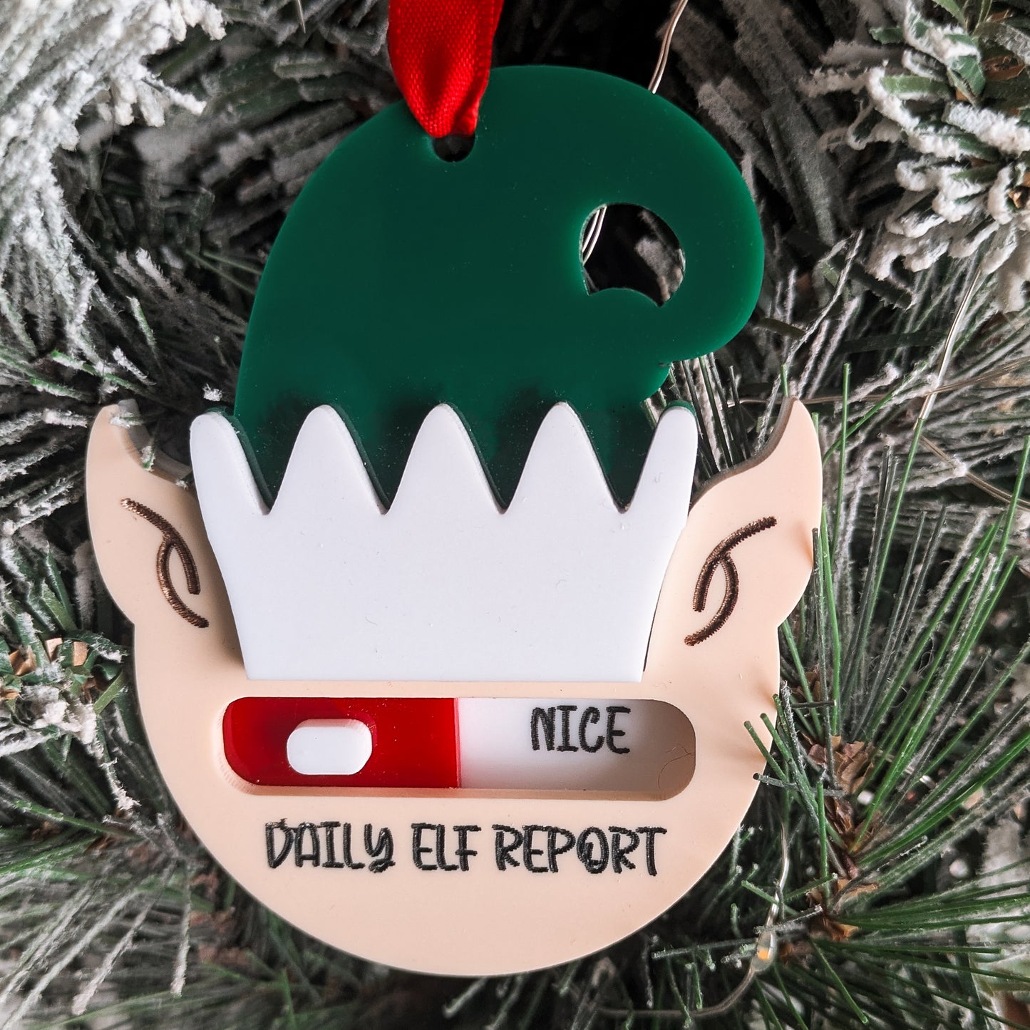 Elf Ornament – Acrylic “Daily Elf Meter” with Toggle for Naughty or Nice – Christmas Tree Decoration
