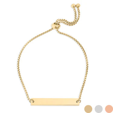 Custom Engraved Stainless Steel Bar Bracelet — Adjustable, Available in 18K Gold PVD or Silver Finish