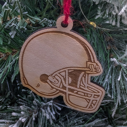 Custom Football Ornament – Personalized Wooden Football Helmet with Name &amp; Number – Engraved Sports Ornament, Player or Coach Gift