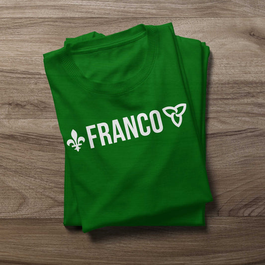 Franco-Ontarien Text T-Shirt Green – made by Cabin Design Co. in Cornwall, Ontario