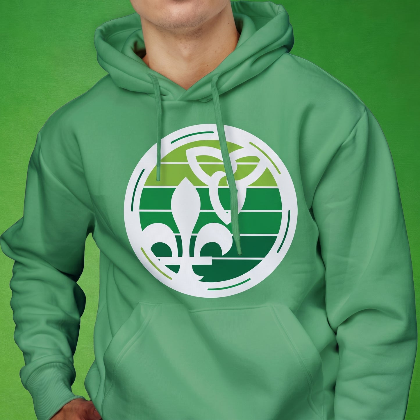 Retro-Inspired Franco-Ontarien Hoodie - Trillium and Fleur-de-Lys - Adult - vert