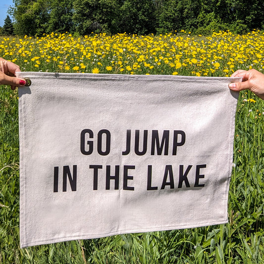 Go Jump in the Lake Canvas Banner – made by Cabin Design Co. in Cornwall, Ontario