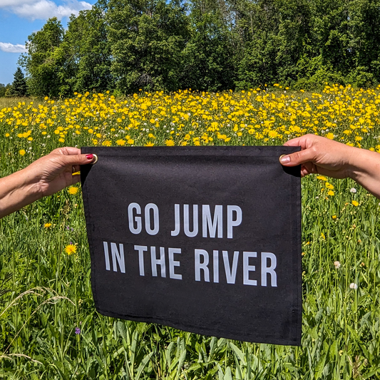 Go Jump in the River Canvas Banner – made by Cabin Design Co. in Cornwall, Ontario