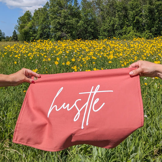 Hustle Script Canvas Banner – Salmon Pink – made by Cabin Design Co. in Cornwall, Ontario