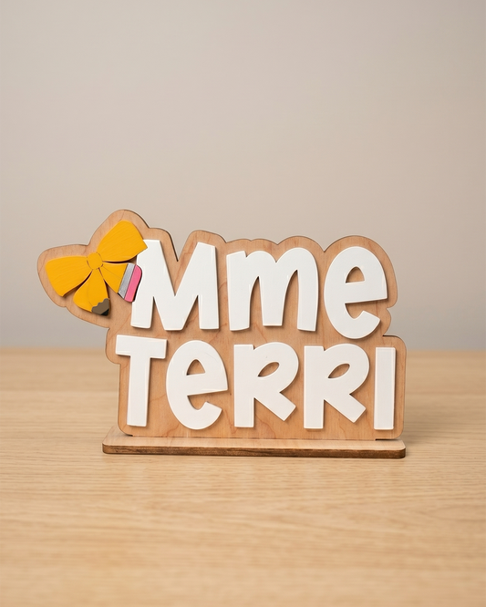 Personalized Teacher Desk Sign Pencil bow