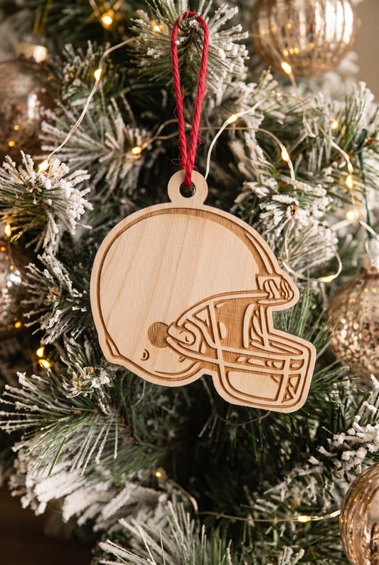 Engraved wooden football helmet ornament