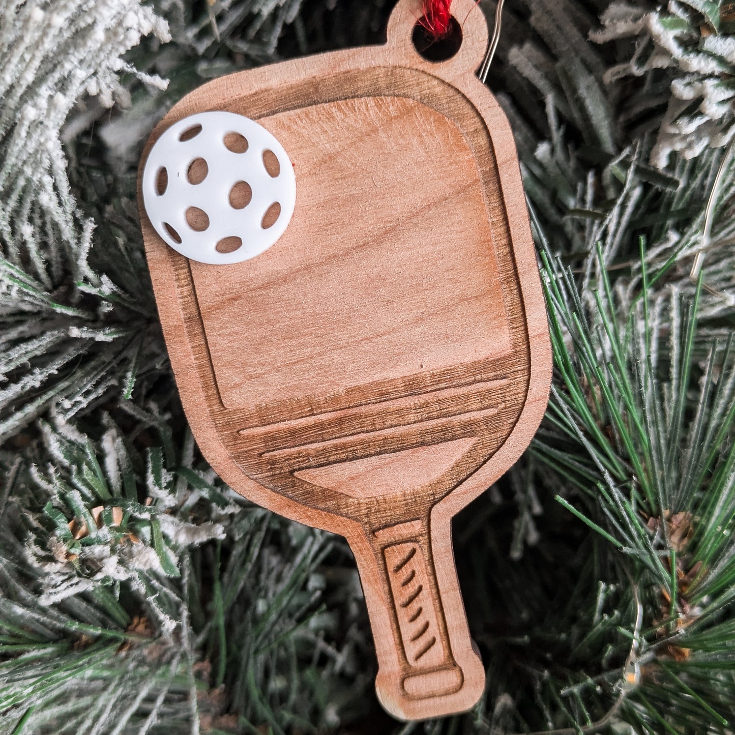 Custom Pickleball Ornament – Personalized Wooden Pickleball Paddle with Acrylic Ball – Engraved Sports Ornament, Player or Coach Gift