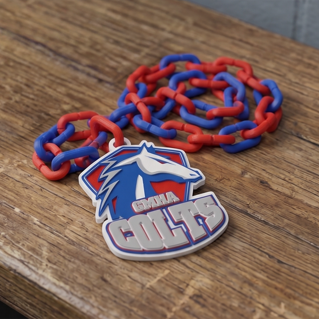 3d printed logo with chain necklace