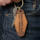 Vintage Motel Key Leather Keychain | Probably Late for Something