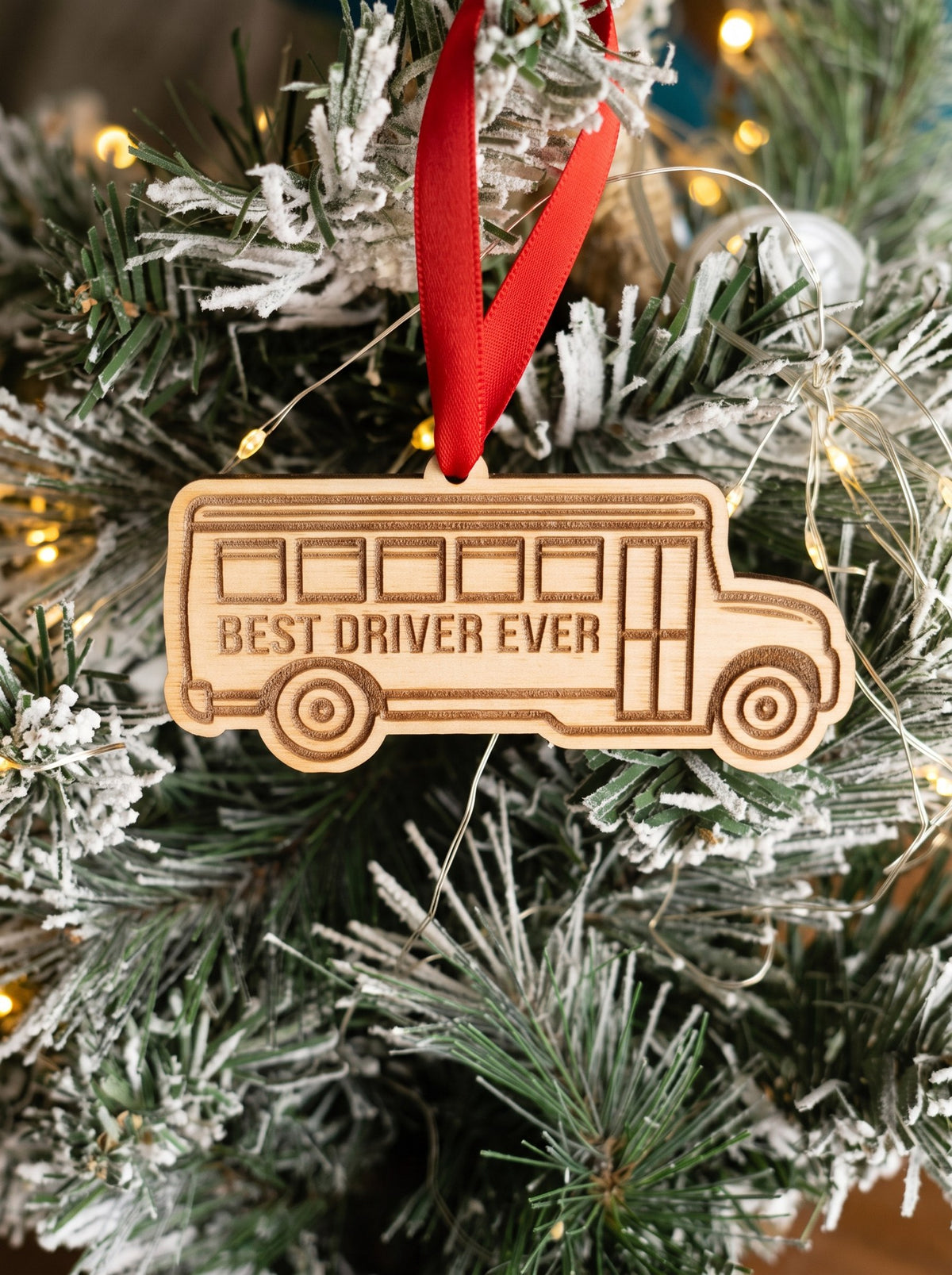 Wooden school bus ornament engraved Best Driver Ever