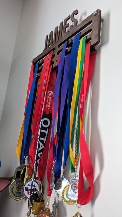 Personalized Wooden Medal Holder – Large (Holds Approx. 48 Medals)