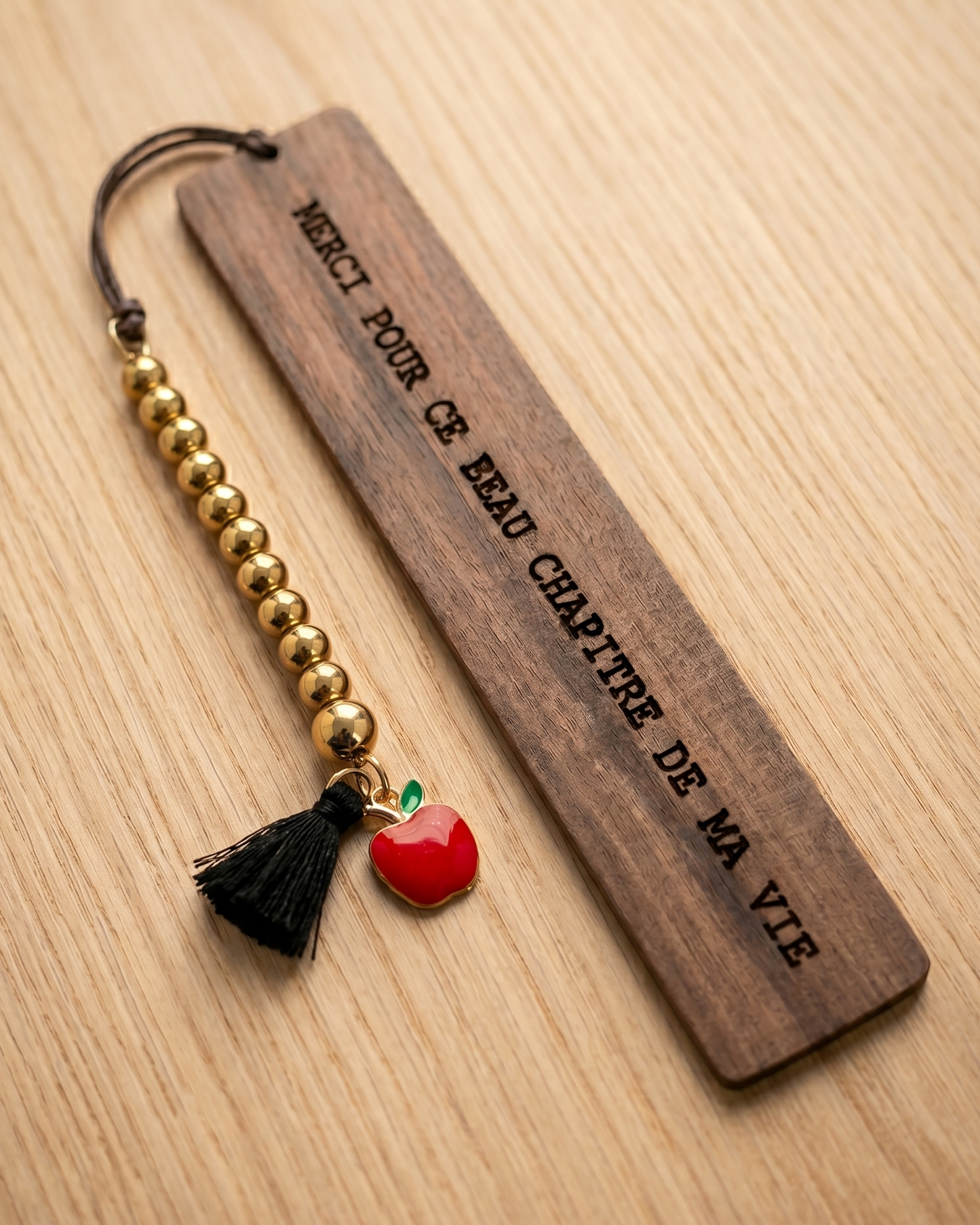 Custom Engraved Wooden Bookmark for Teachers with Beaded Details