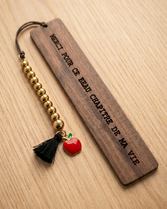 Custom Engraved Wooden Bookmark for Teachers with Beaded Details