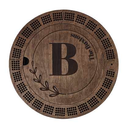 Custom Engraved Round Cribbage Board – Laurels – made by Cabin Design Co. in Cornwall, Ontario