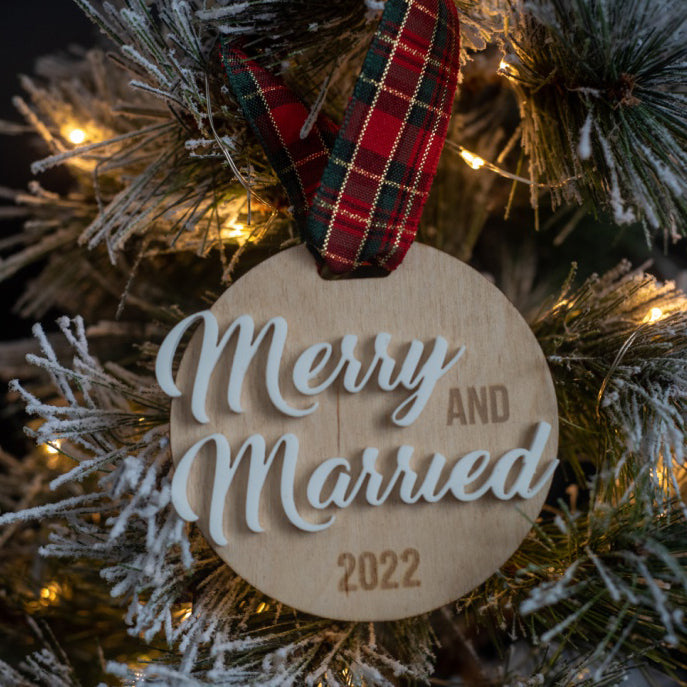 Merry and Married Christmas Ornament – made by Cabin Design Co. in Cornwall, Ontario