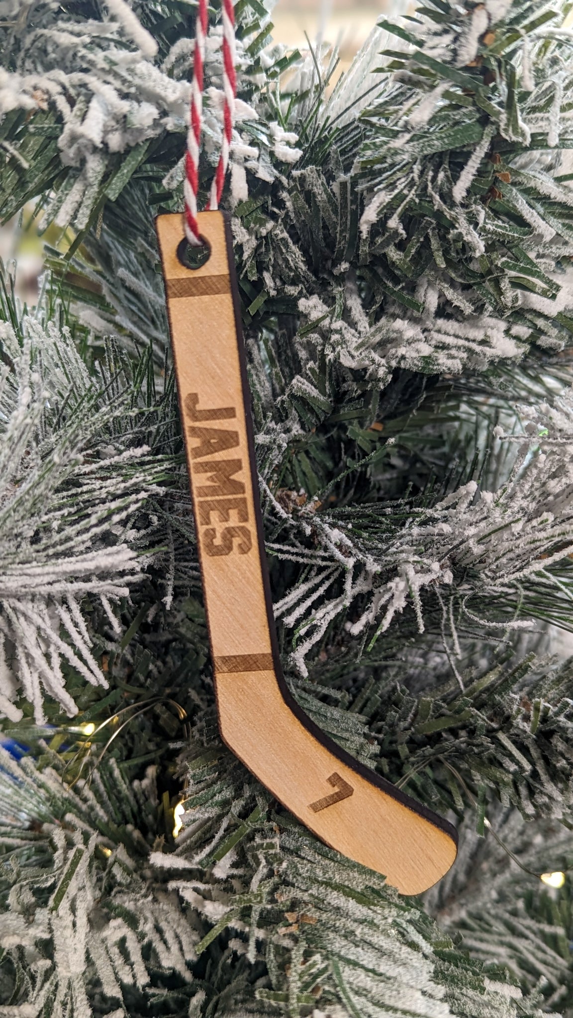 Personalized Hockey Stick Christmas Ornament – made by Cabin Design Co. in Cornwall, Ontario